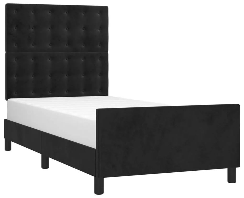 Cadru de pat cu tablie, negru, 90x190 cm, catifea Negru, 90 x 190 cm, Nasturi de tapiterie