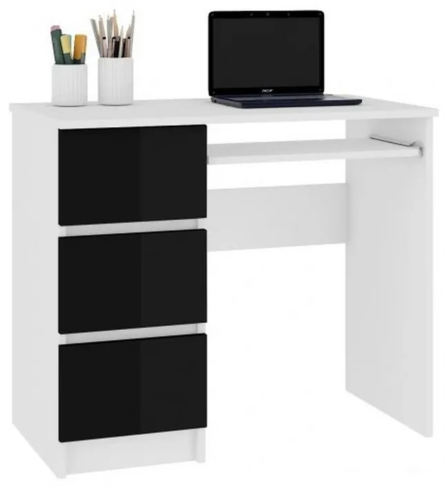 Expedo Birou KORDA A-6, 90x77x50, alb/negru luciu, dreapta