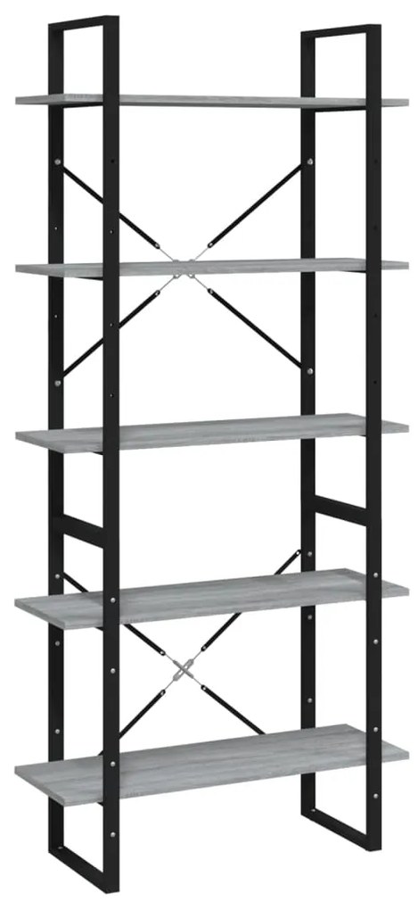 3114017 vidaXL Bibliotecă 5 niveluri gri sonoma, 80x30x175 cm lemn prelucrat