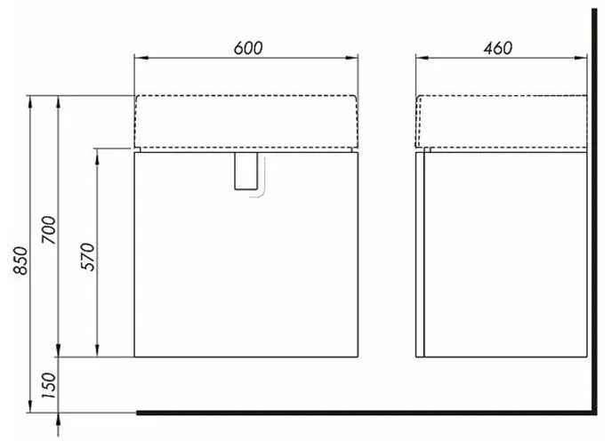 Mobilier pentru lavoar, Kolo, Twins, 60 cm, cu o usa, negru