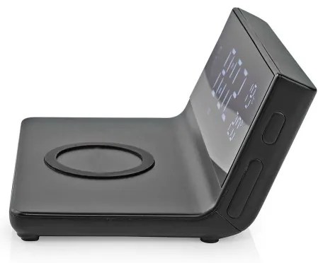 Nedis WCACQ20BK - Ceas cu alarmă, ecran LCD și încărcător wireless 15W/5V negru