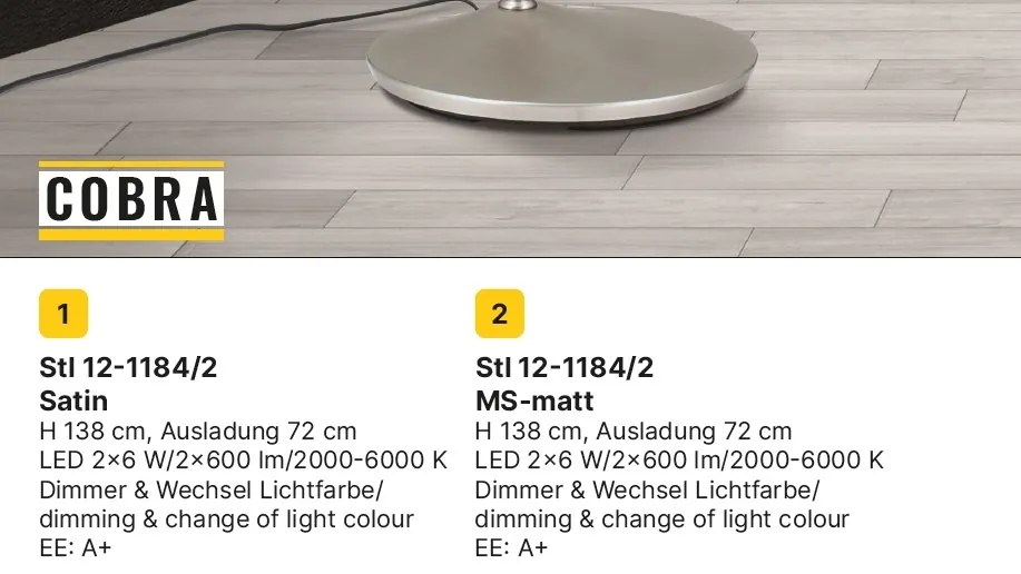 Lampadar LED dimabil stil modern Cobra satin chrome