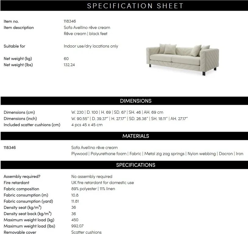 Canapea design LUX Avellino, Reve cream