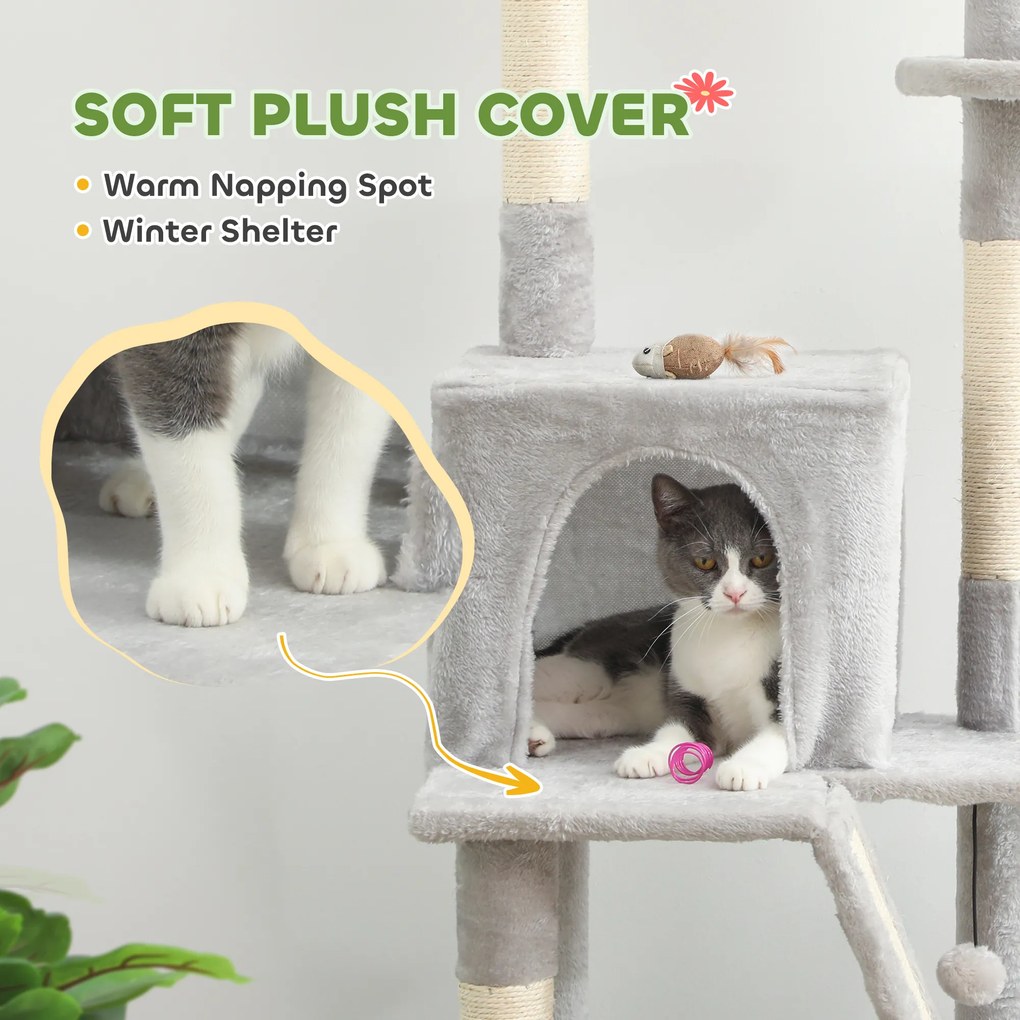 PawHut Copac zgârietoare de tavan cu înălțime ajustabilă 225-255cm Gri deschis | Aosom Romania