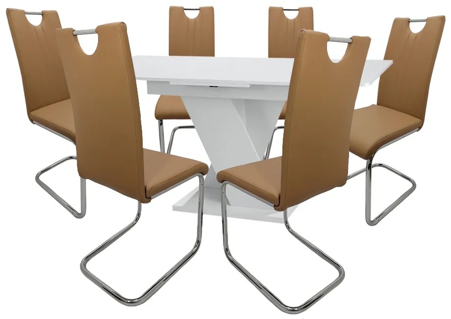 Set Masa Extensibila Pal Alb  Si  6 Scaune Bucatarie/Dining Hyllda Cappucinno