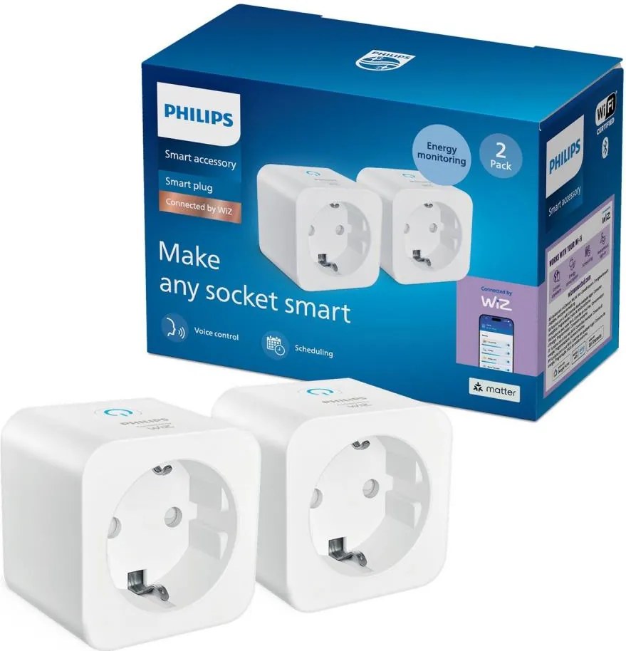 Philips - Set de 2 prize inteligente SCHUKO 2300 W, Wi‑Fi