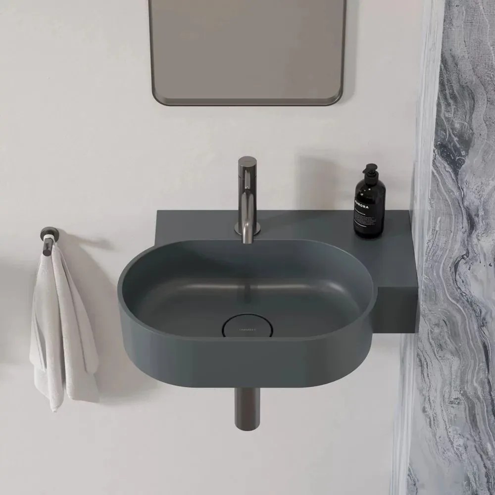 Lavoar suspendat Omnires Ovo M+ finisaj gri cenusa mat 55.5 cm dreapta