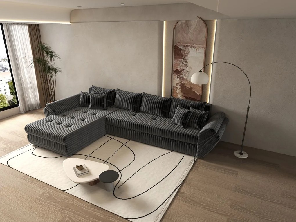 Colțar extensibil dumonde cu ladă de depozitare si sezut confortabil din spuma high-density, Loana XL Ambience Gri 335x185 cm