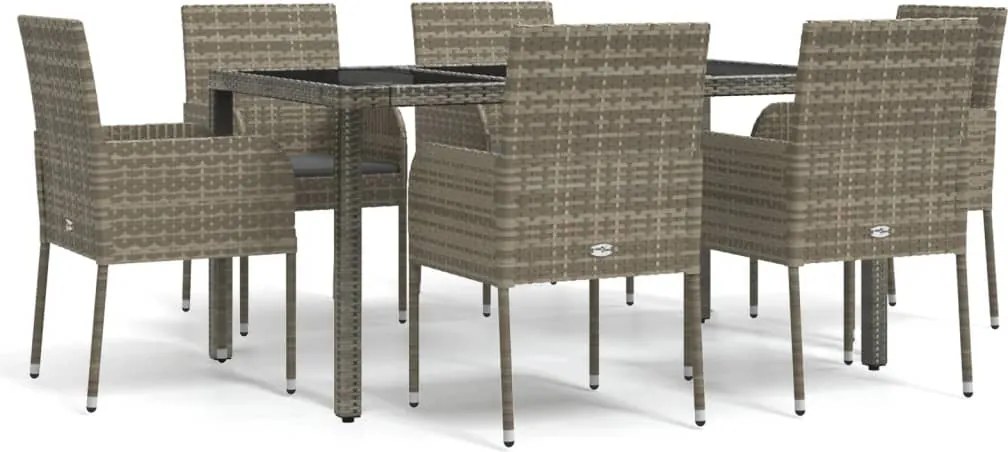 vidaXL Set mobilier de grădină cu perne, 7 piese, gri, poliratan