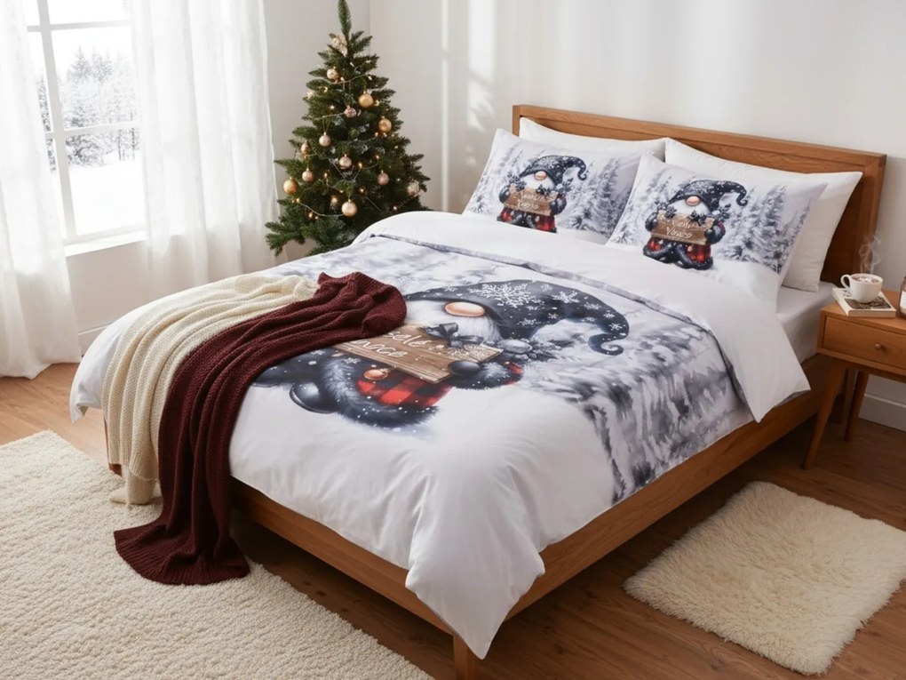 Lenjerie de pat din microsaten JOLLY GNOME alb + fata de perna 45 x 45 cm gratuită Dimensiune lenjerie de pat: 70 x 90 cm | 140 x 200 cm