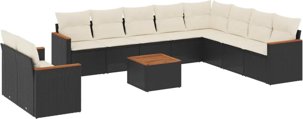 vidaXL Set canapele de grădină cu perne, 11 piese, negru, poliratan