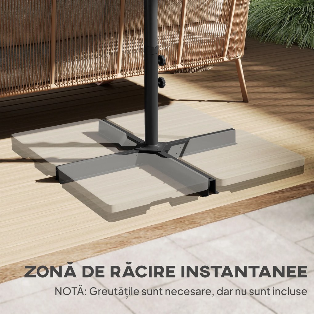 Outsunny Umbrelă Dublă pentru Grădină 455x265x238 cm, Parasolar Mare cu Manivelă Manuală, Rezistentă la Apă, Protecție Solară Gri | Aosom Romania