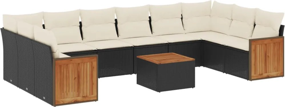 vidaXL Set canapele de grădină cu perne, 11 piese, negru, poliratan