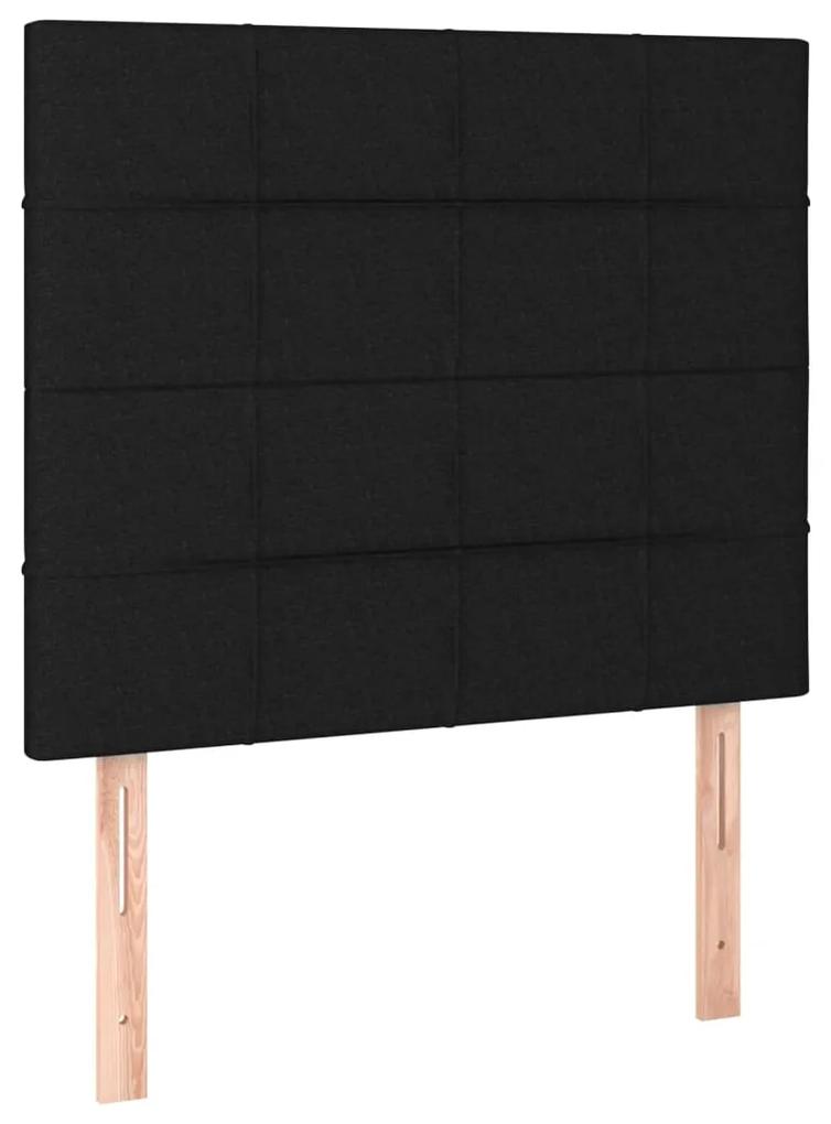 Pat box spring cu saltea, negru, 90x190 cm, textil Negru, 90 x 190 cm, Cu blocuri patrate