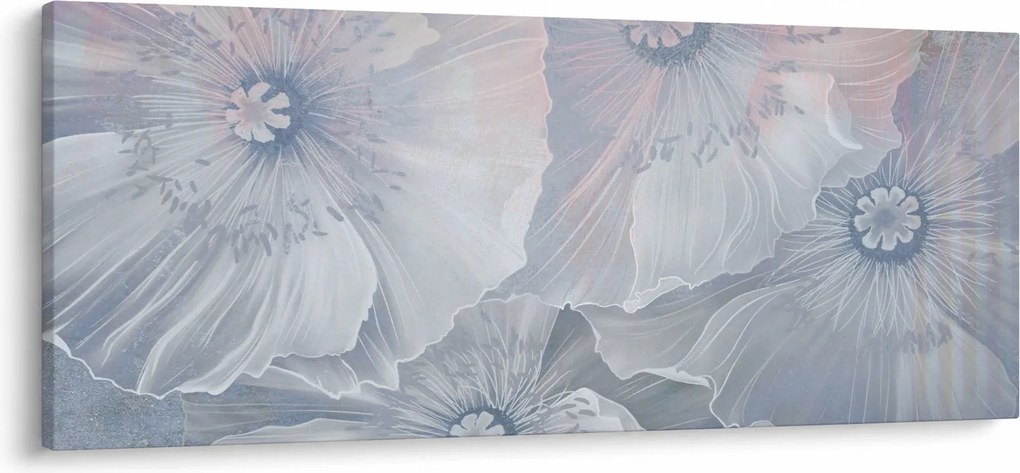 Tablou - Flori albastre pe perete (120x50 cm)