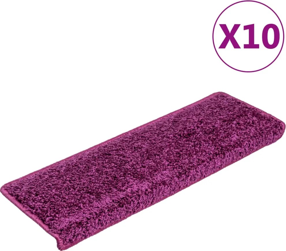 vidaXL Covorașe pentru scări, 10 buc., 65x21x4 cm, violet, cu margini dreptunghiulare