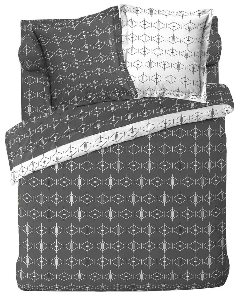 Husă de pilotă albă/gri închis din bumbac pentru pat dublu/extinsă 240x220 cm Aristide – douceur d'intérieur