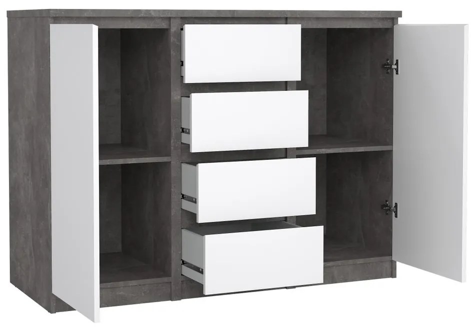 Comodă Simplicity 121 x 50 x 91 cm, gri / alb lucios