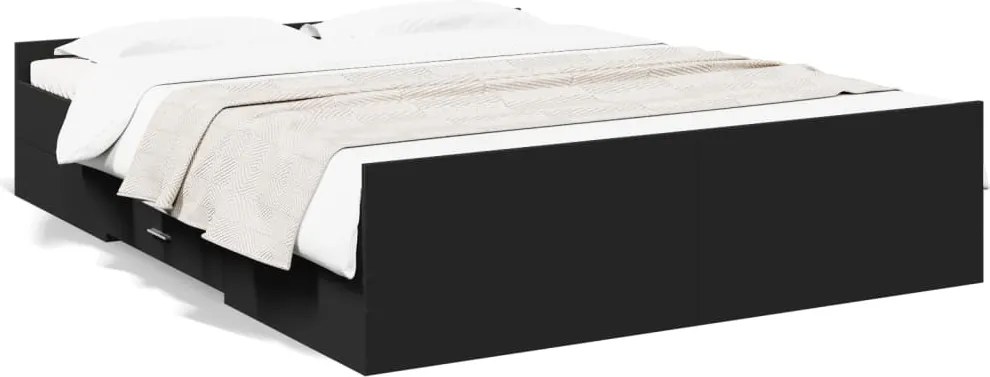 vidaXL Cadru pat cu sertare negru extralucios 150x200cm lemn prelucrat