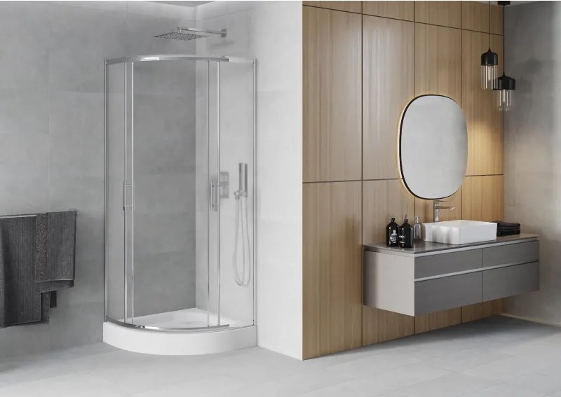Mexen Rio cabina de duș semirotundă 70 x 70 cm, șlefuire, crom + cadă de duș, alb - 863-070-070-01-30-4710