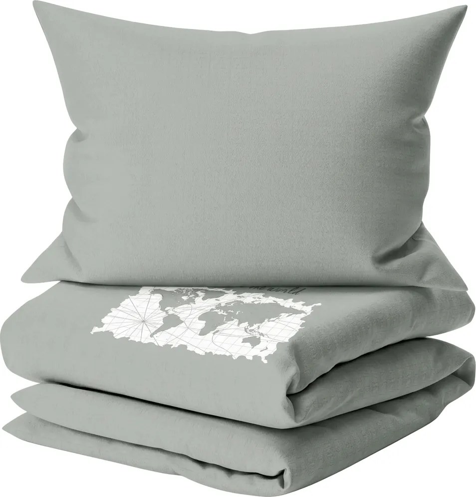 Lenjerie de pat din flanel MAP OF DREAM, gri-verzui Dimensiune lenjerie de pat: 2 ks 60 x 70 cm | 240 x 200 cm