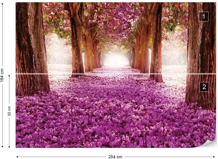 GLIX Fototapet - Pink Trees Path Vliesová tapeta  - 254x184 cm