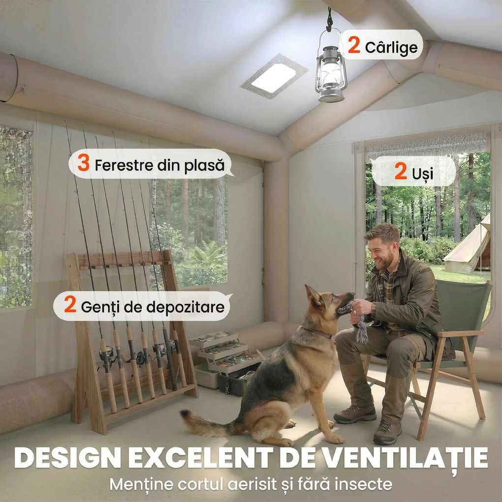 Outsunny Corturi Gonflabile Impermeabile pentru Glamping cu Orificiu pentru Sobă pentru 6-8 Persoane | Aosom Romania