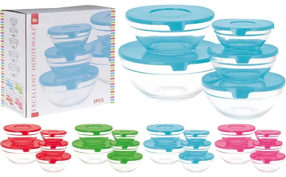 SET 5 BOLURI, STICLA, CU CAPAC, TRANSPARENT, DISPONIBILE IN 4 CULORI: ROSU/VERDE/ALBASTRU/ROZ