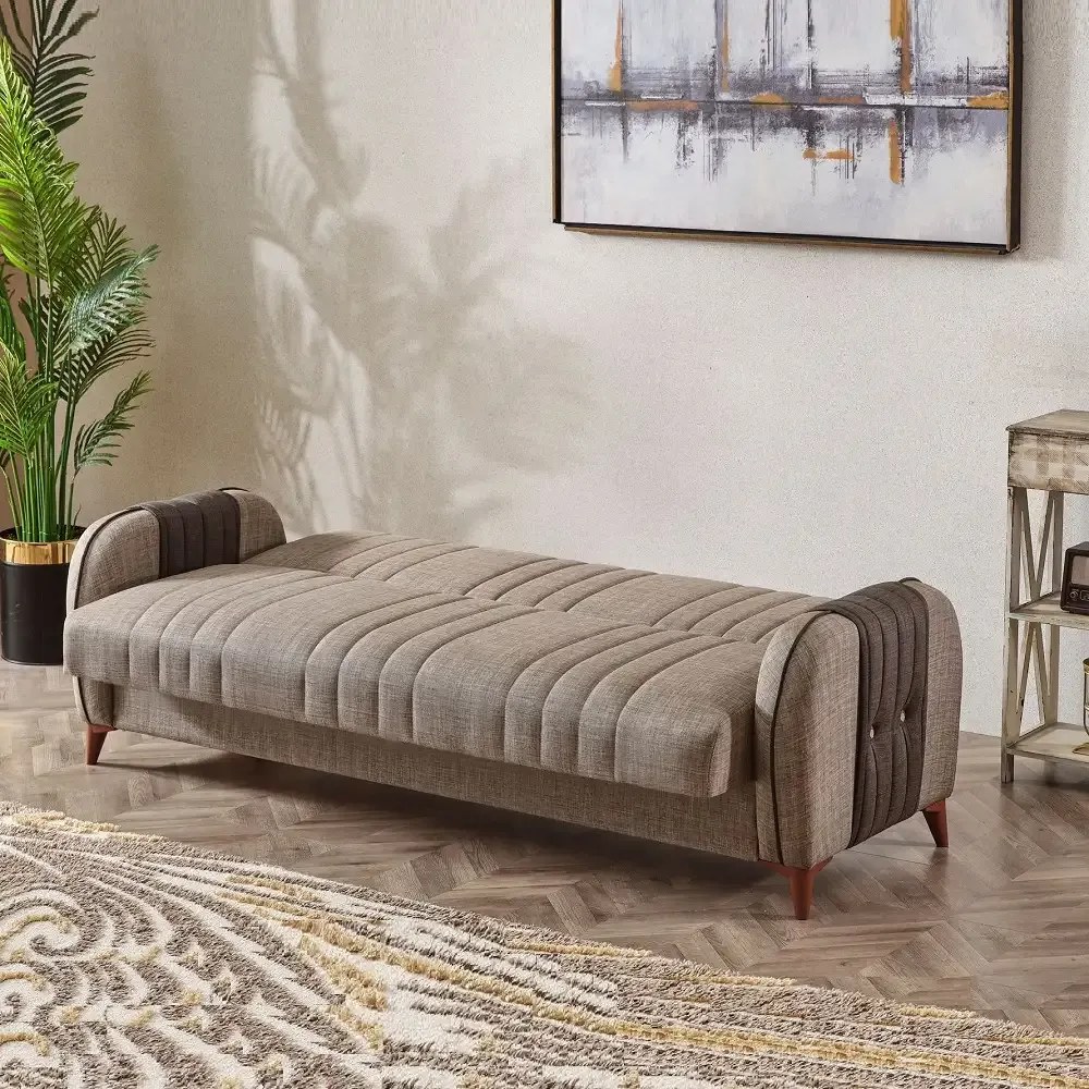 Canapea extensibila cu spatiu de depozitare 220x87x93 cm – stofa maro – Elegance