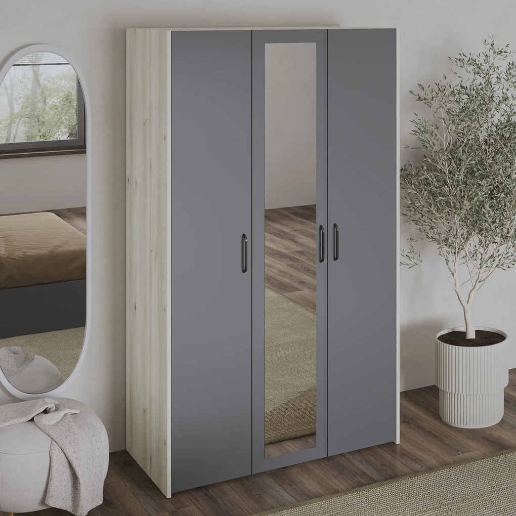 Dulap Malmo, 3 Usi, Stejar Alb/Antracit, 120 x 52 x 200 cm