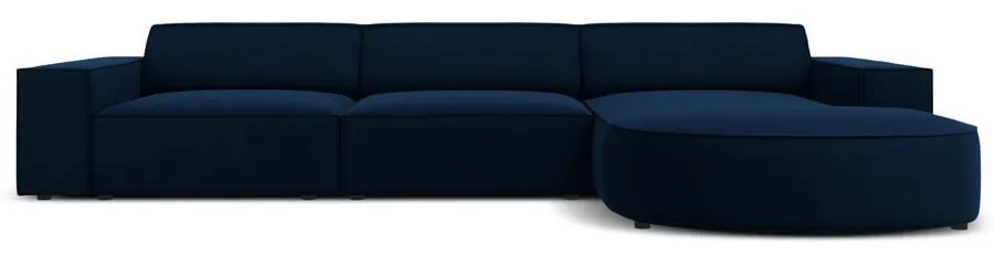 Colțar albastru cu tapițerie din catifea (cu șezlong pe partea dreaptă) Jodie - Micadoni Home