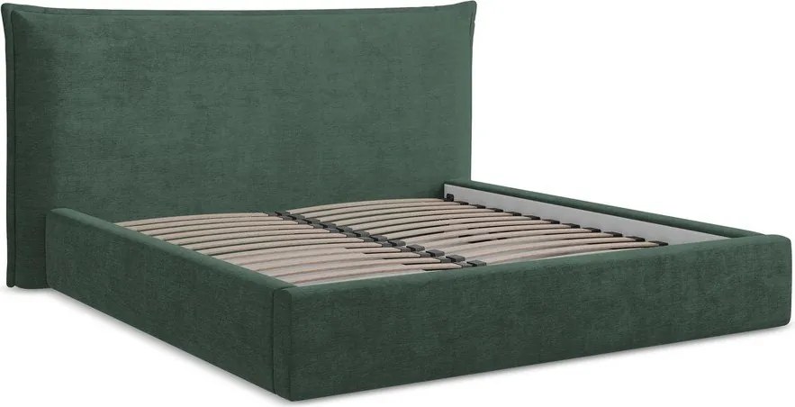 Pat matrimonial verde tapițat cu spațiu de depozitare cu somieră 180x200 cm Esala – Makamii