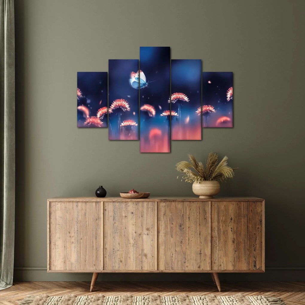 Tablou cu păpădii cu fluture albastru (150x105 cm)