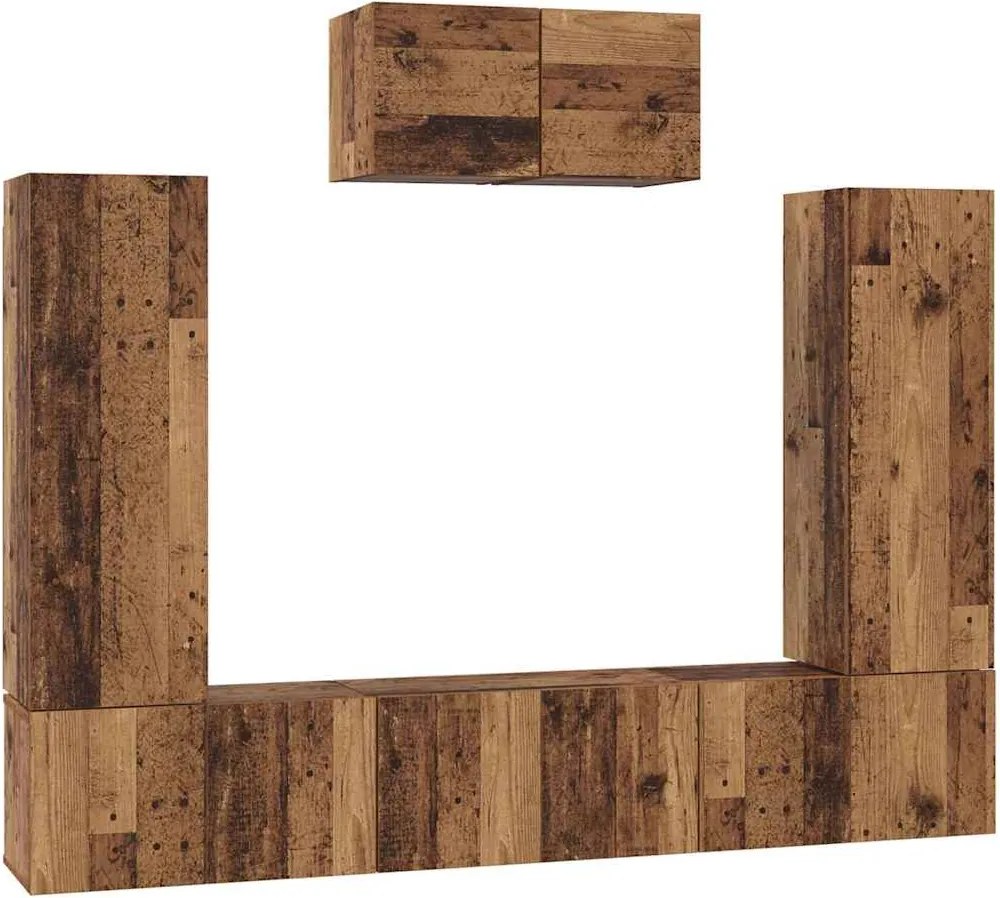 vidaXL Set comodă TV Pe perete 7 pcs Lemn Vechi Lemn compozit