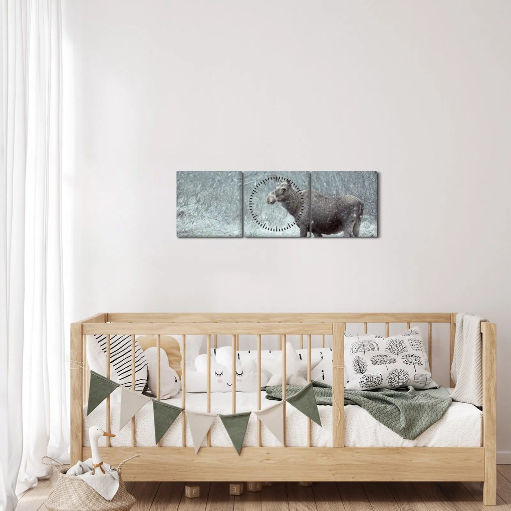 Tablou - Elan într-o pădure înzăpezită (cu ceas) (90x30 cm)