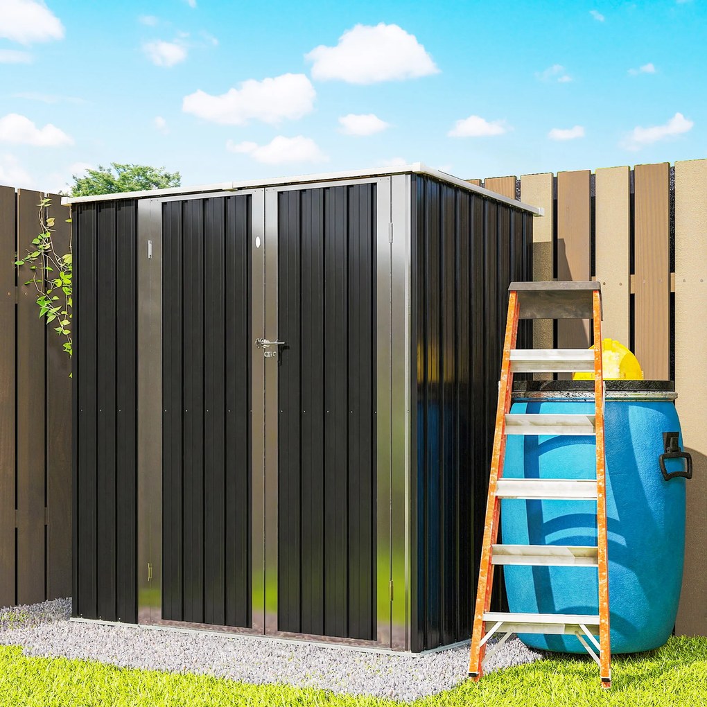 Outsunny Șopron Metalic Exterior pentru Grădină 1,37 m² 163x89x163 cm cu Acoperiș Înclinat, Uși cu Bolt și Mănuși, Gri | Aosom Romania