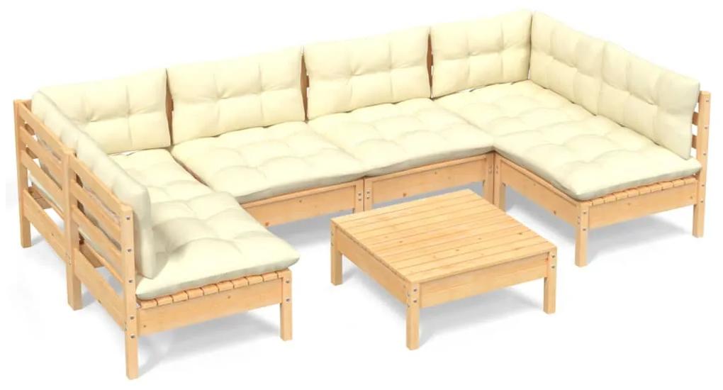 3097157 vidaXL Set mobilier grădină cu perne crem, 7 piese, lemn masiv pin