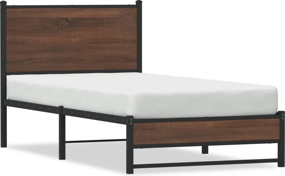 vidaXL Cadru pat metalic fără saltea, stejar maro, 75x190 cm