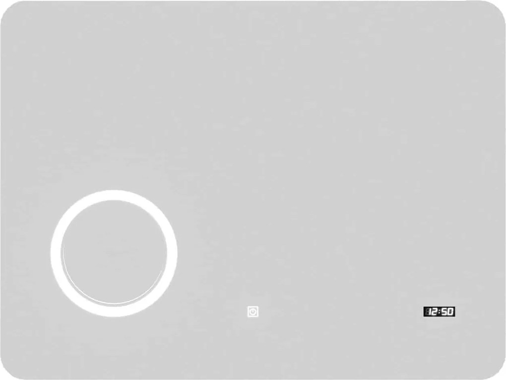 Oglindă lemn masiv cu Ceas Iluminare LED si Lupa Touch 80x60cm / 100x70cm - 80x60cm