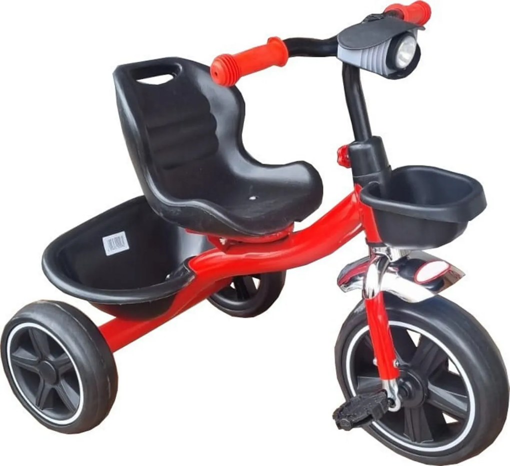 Tricicleta cu pedale NOVOKIDS™ Falcon Trike, Cu melodii si lumini, Max 30 kg, Roti din spuma cauciucata EVA, Cadru metalic, Model motocicleta, Rosu