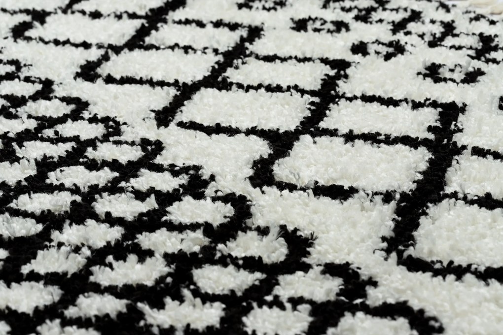 Covor PROMO Berber Safi N9040 albsi negru Franjuri shaggy pletos