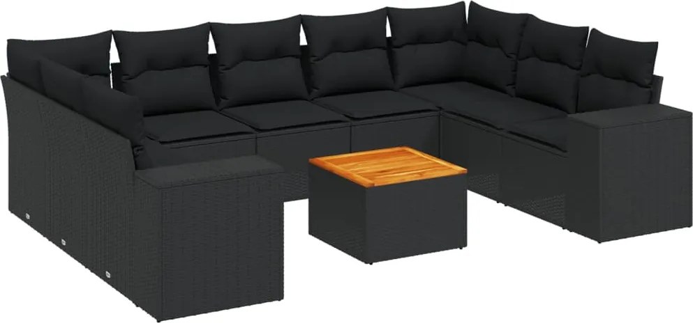 vidaXL Set canapele de grădină cu perne, 10 piese, negru, poliratan