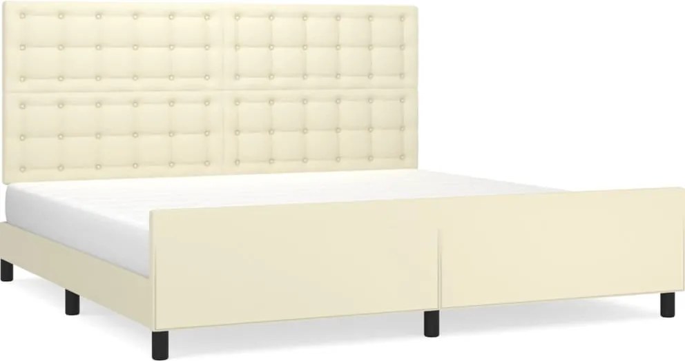 vidaXL Cadru de pat cu tăblie, crem, 200x200 cm, piele ecologică