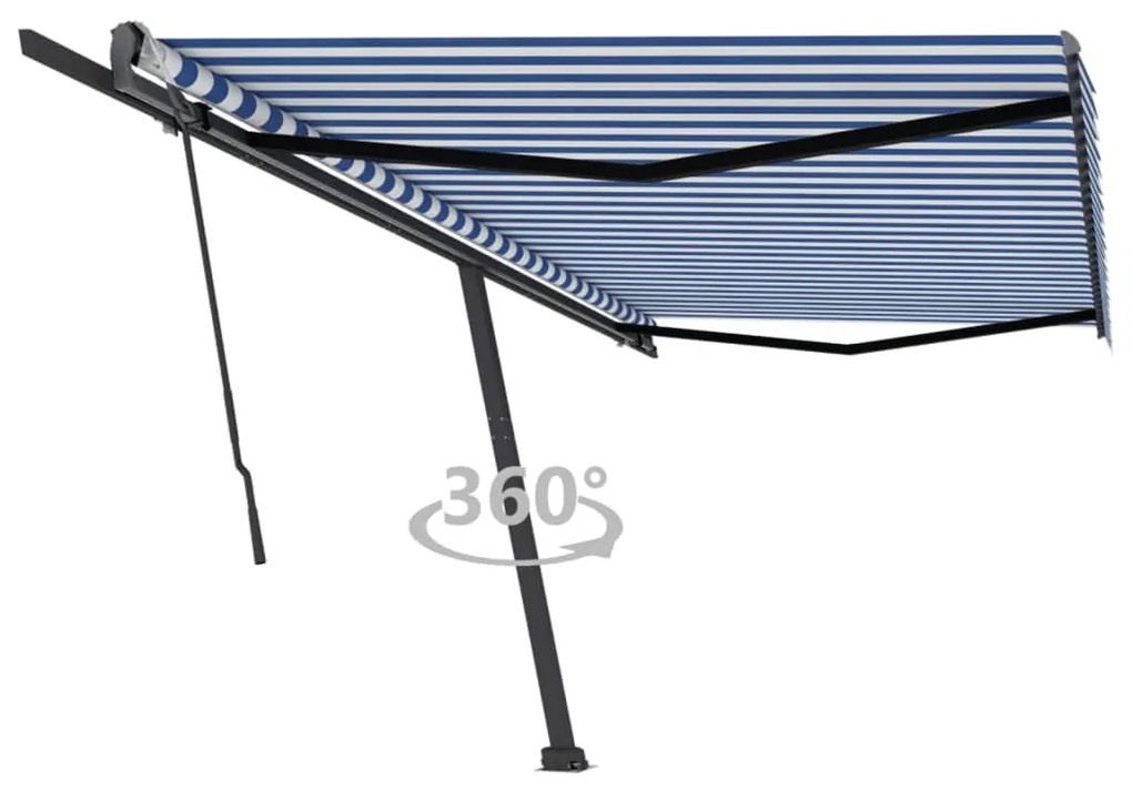 vidaXL Copertină autonomă retractabilă manual, albastru/alb, 500x300cm
