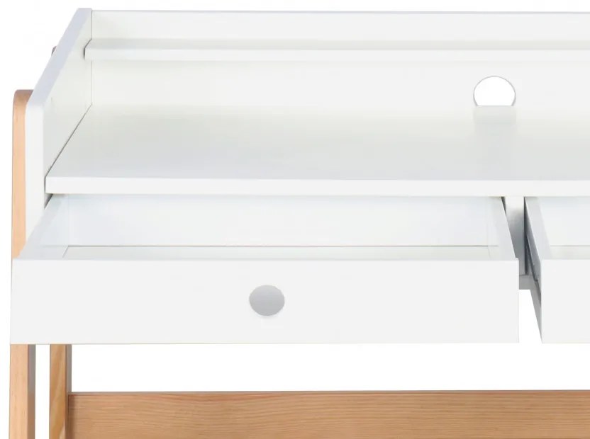 Birou copii din MDF/pin alb cu 2 sertare, 110x55x75 cm