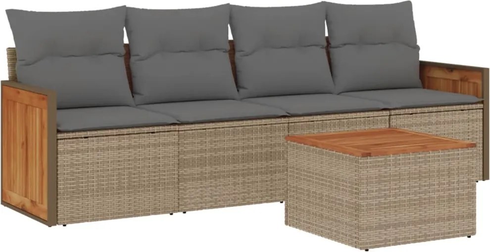 vidaXL Set canapele de grădină cu perne, 5 piese, bej, poliratan