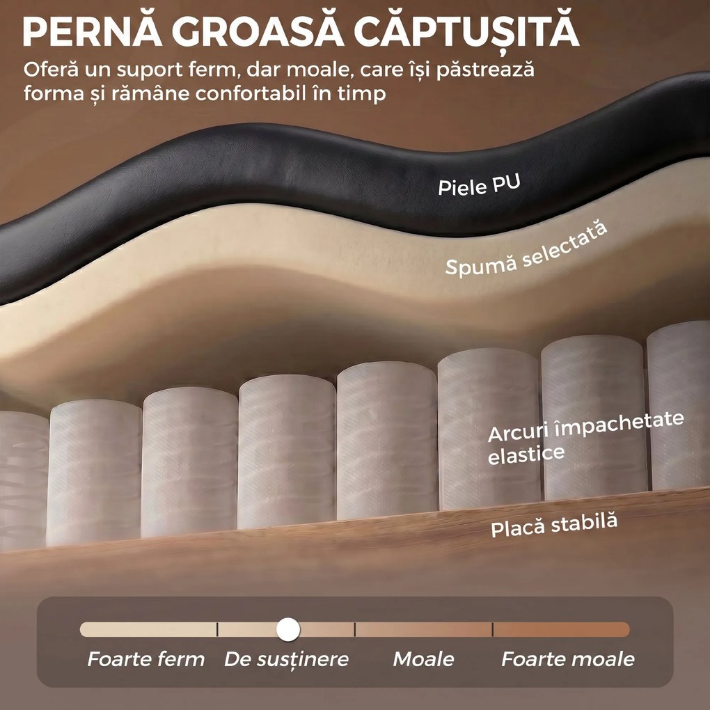 HOMCOM Fotoliu pentru Dormitor din Piele PU, cu Șezut Spațios, Brațe și Picioare din Lemn de Eucalipt, Negru | Aosom Romania