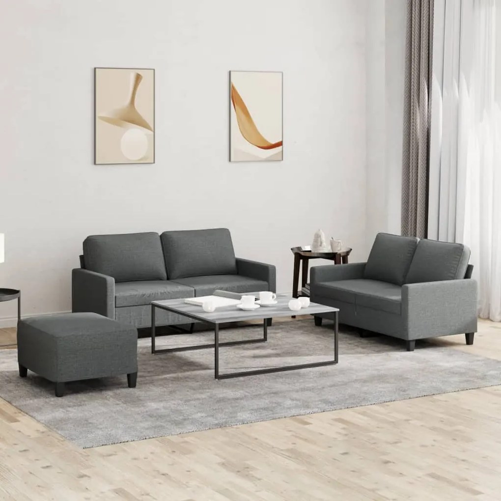 vidaXL Set de canapele cu perne, 3 piese, gri închis, textil