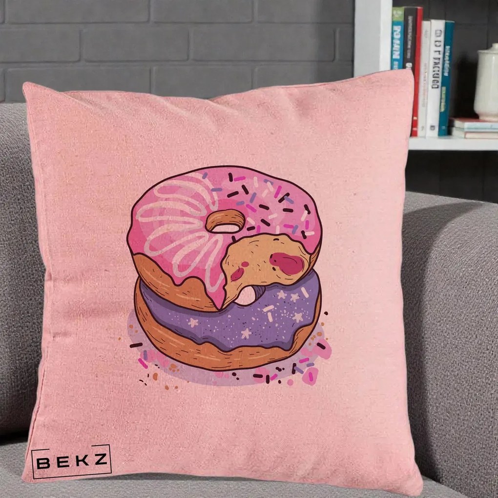 Perna Decorativa Donuts Roz si Mov, 40x40 cm, Roz, Husa Detasabila, Perna Inclusa, BEKZ®