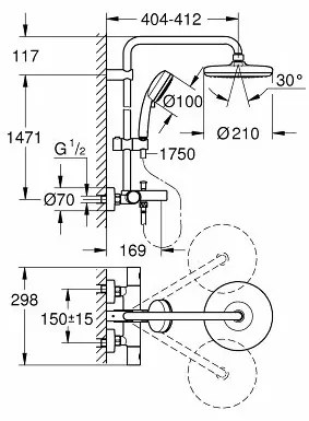 Coloana de dus cu baterie termostatata si pipa cada Grohe Tempesta Cosmopolitan 210